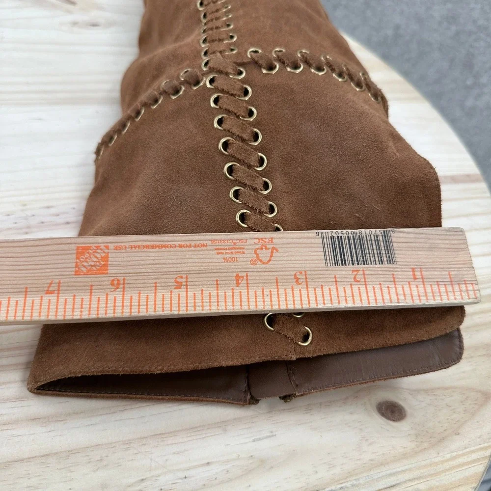 Michael Kors MALIN Over The Knee Boots 9 Suede Grommet Whipstitch Low Heel